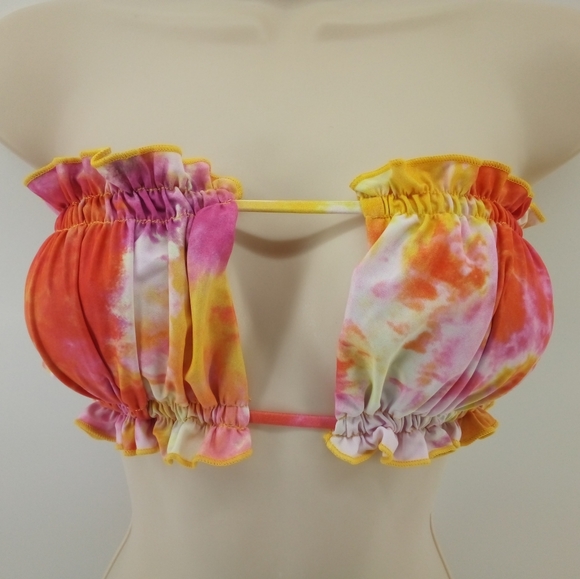 Zaful Tie Dye Orange Pink Bandeau Elastic Bikini Top Swim Swimsuit Swimwear 8 - Picture 14 of 14